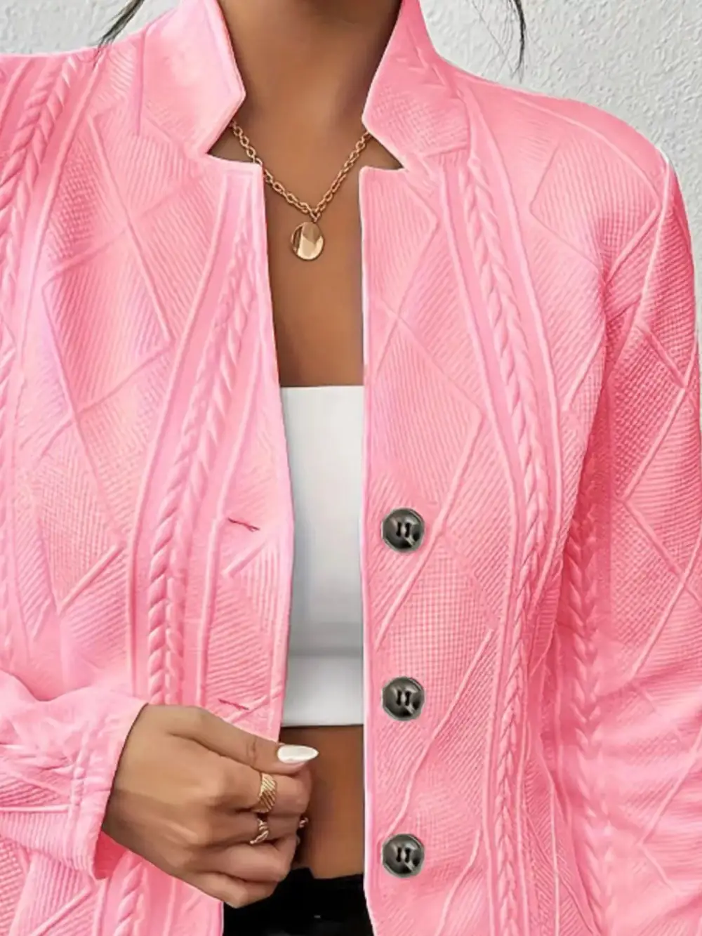 Button-Front Textured-Knit Blazer