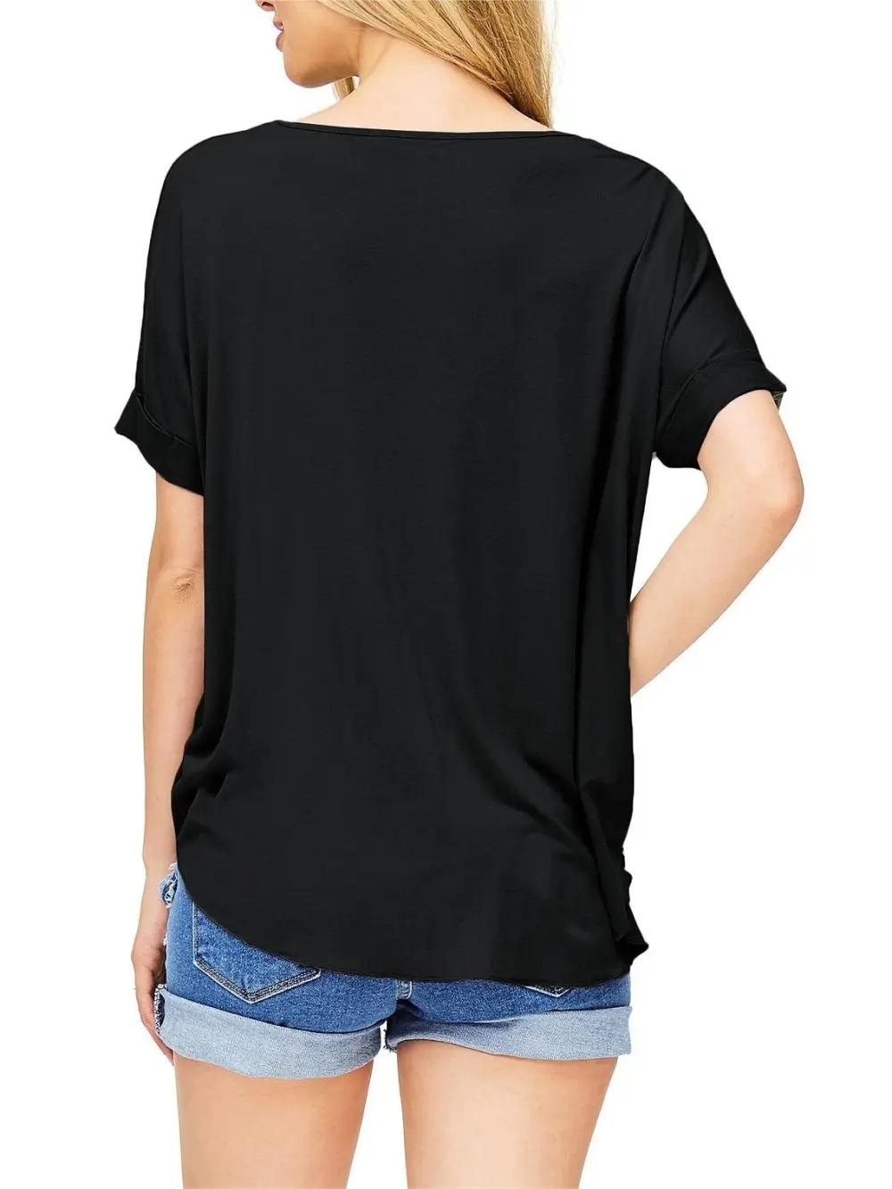 Black Short - Sleeve Surplice Top