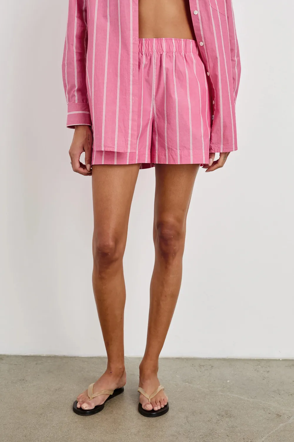 Pink Striped Midriff Shorts