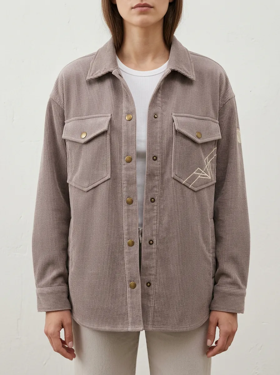 Women's Geometric Embroidered Corduroy Button-up Jacket