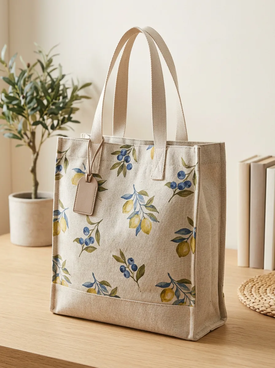 Women's Botanical Blueberry Lemon Canvas Print Shoulder Tote Bag