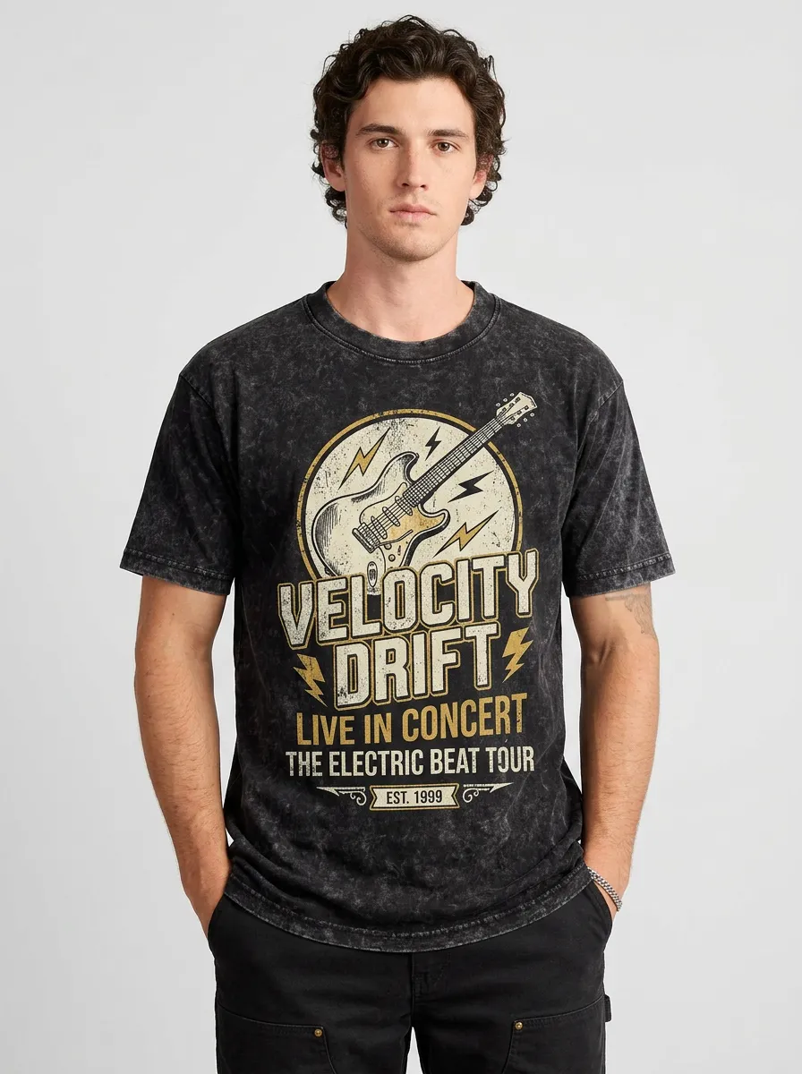 Men's Rock Music Lover Electric Guitar Velocity Drift Printed T-shirt