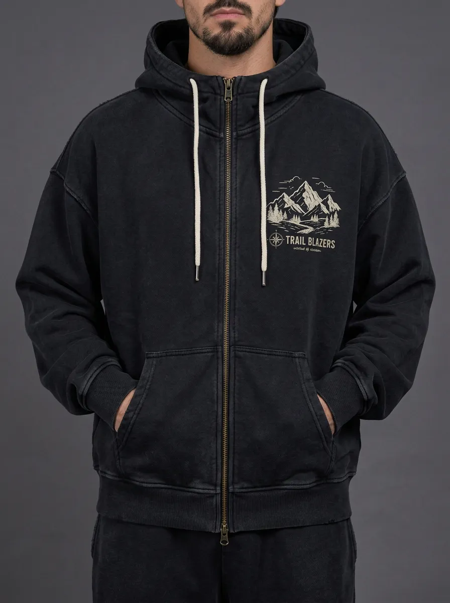 Men's Hiking Adventure Trail Blazers Mountain Printed Zip Hoodie