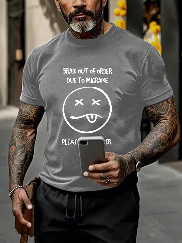 Men's Round-Neck Short-Sleeved T-Shirt Brain Out Of Order Due To Migraine Prints