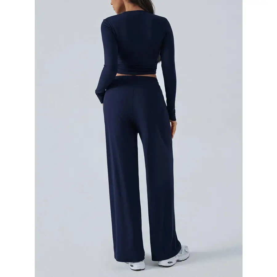 Easy Round Neck Long Sleeve Top and Pants Set