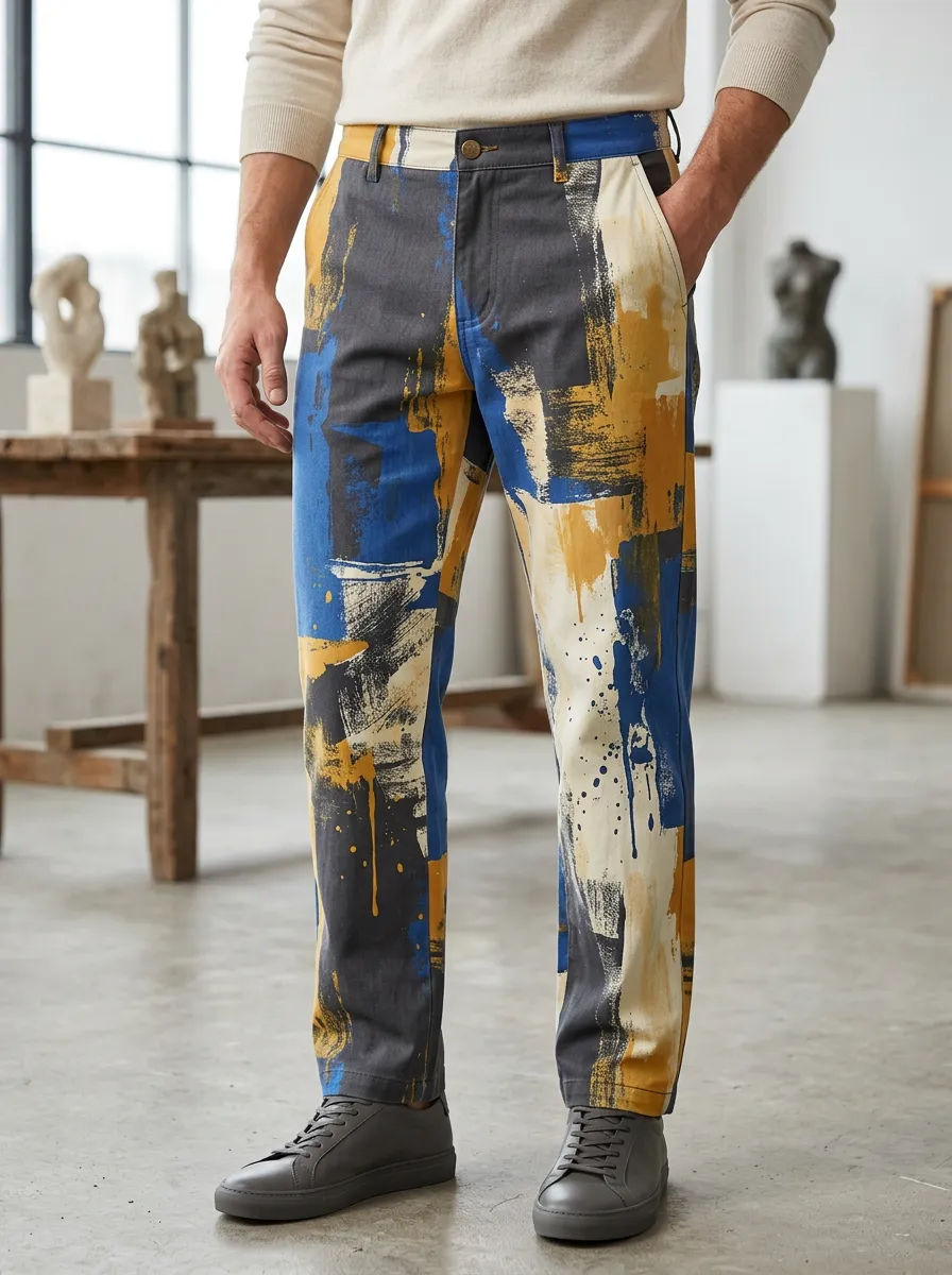 Men's Abstract Art Paint Splatter Printed Pants