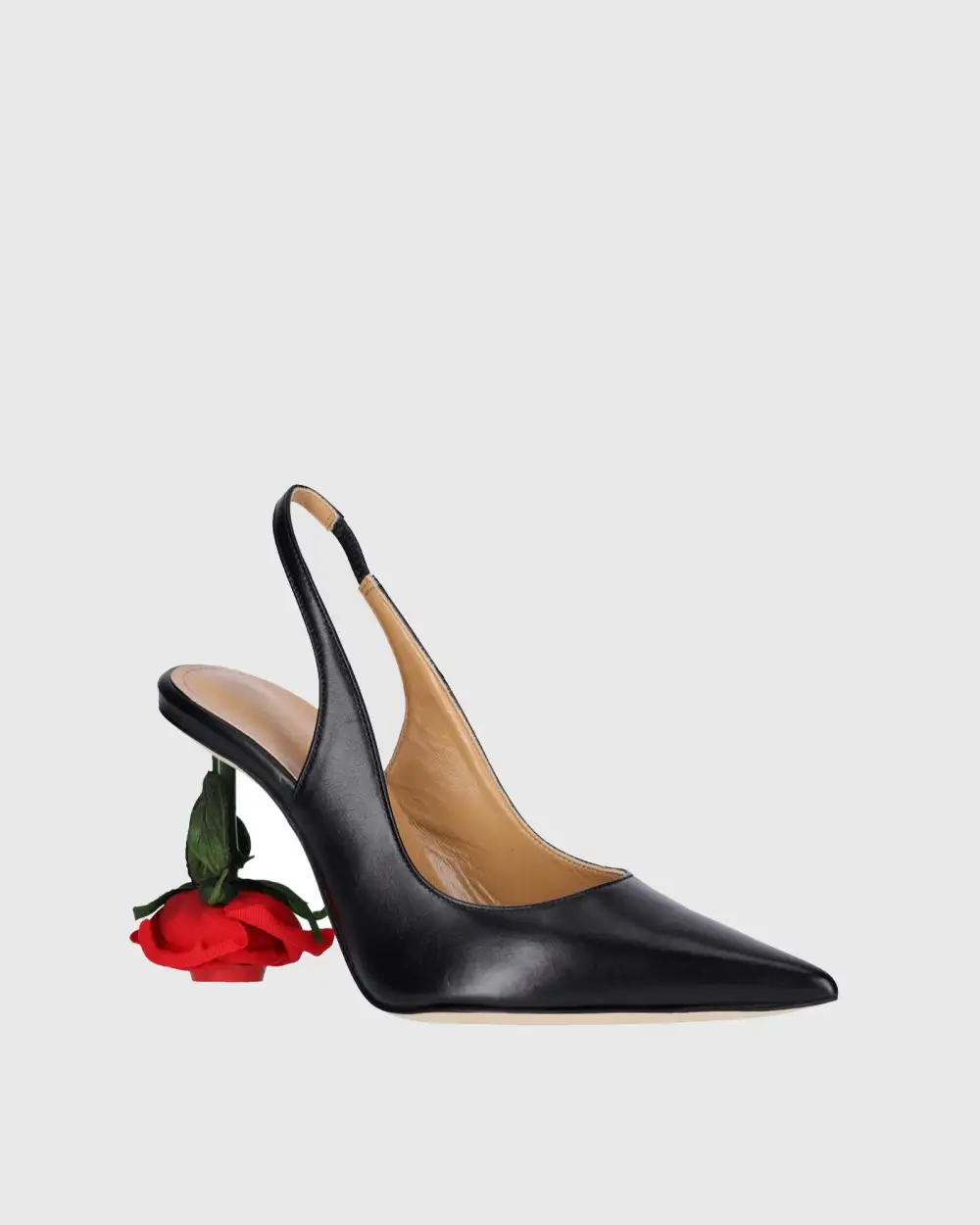 Flower Heel Leather Slingback Pumps