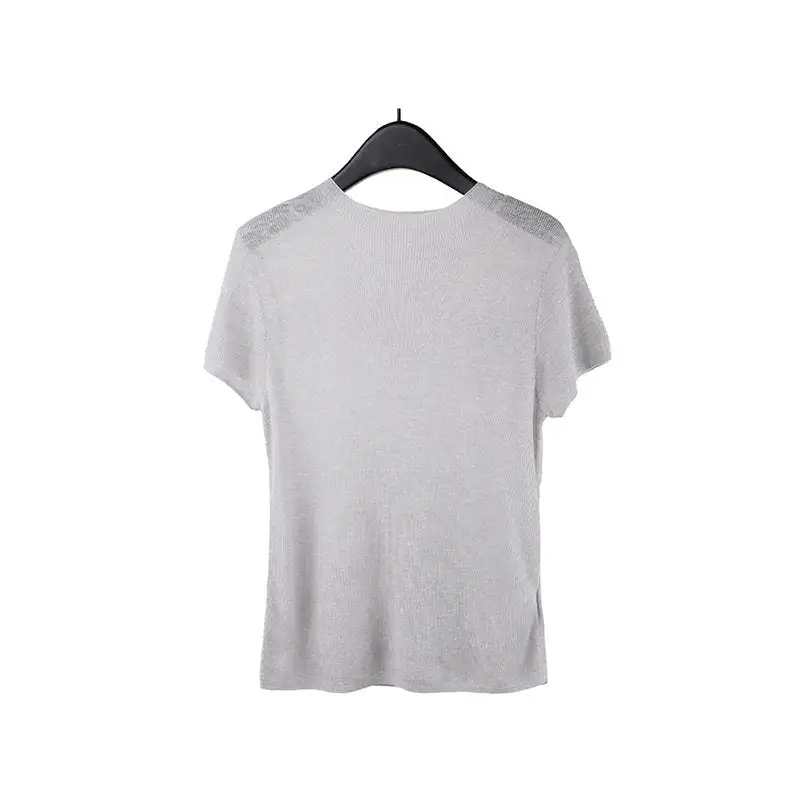 Modern Semi High Neck Knit Short Sleeve T-Shirt
