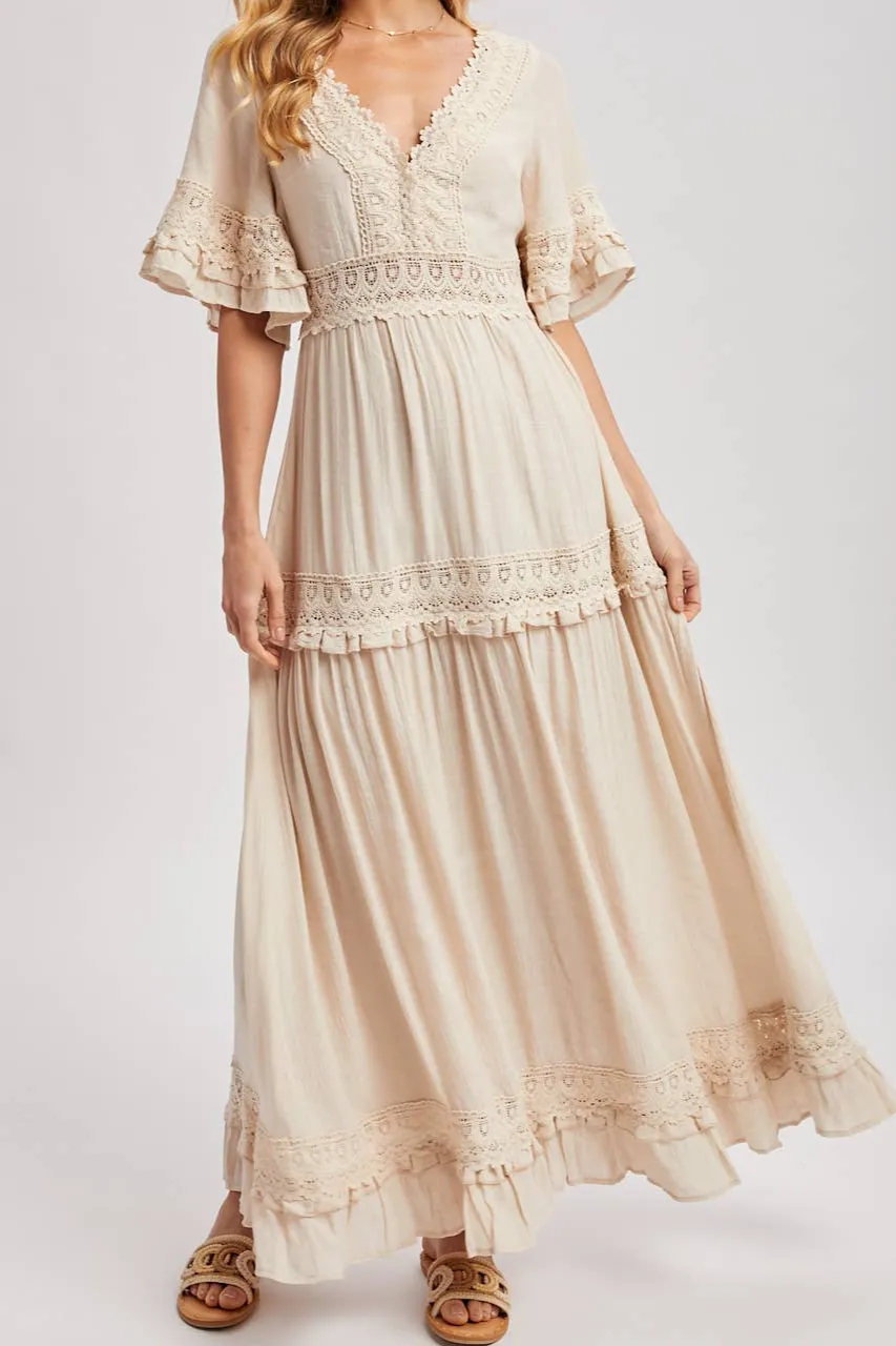 Lace Trim V Neck Women's Maxi Dress