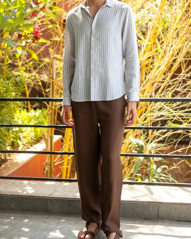 Brown Linen Pull-On Pants