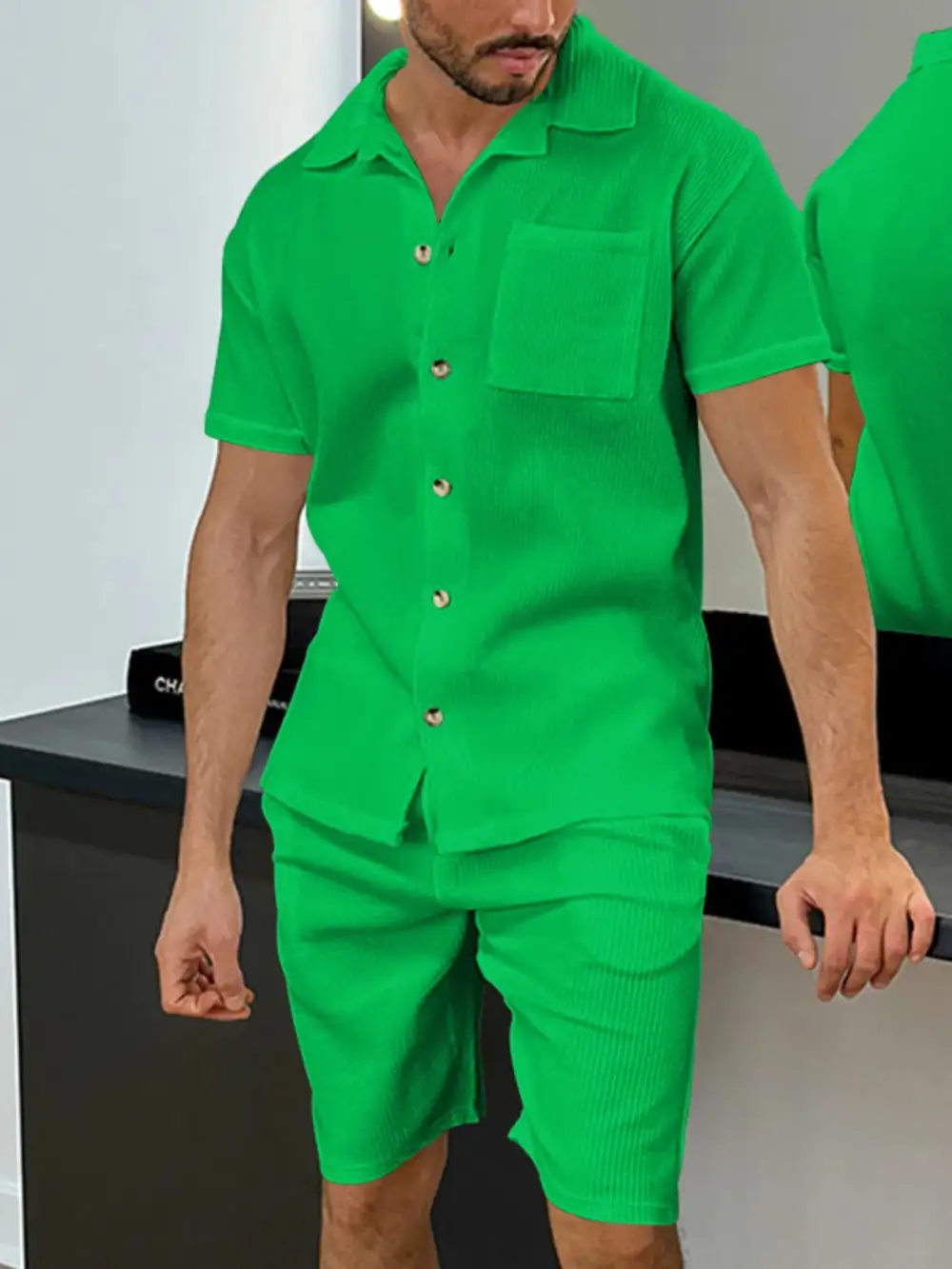 Button Up Coordinated Top And Shorts Set
