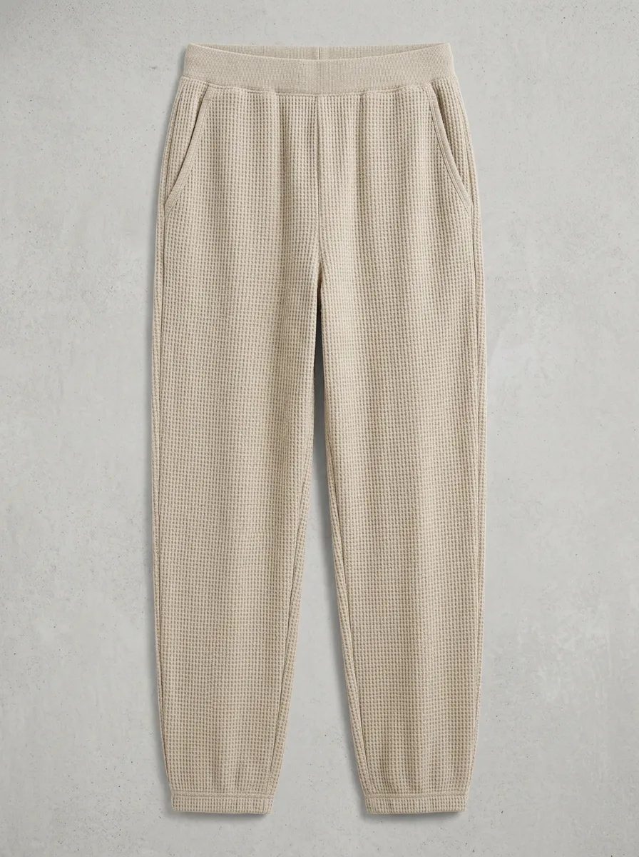 Everyday Unisex Casual Loungewear Beige Waffle Knit Jogger Pants