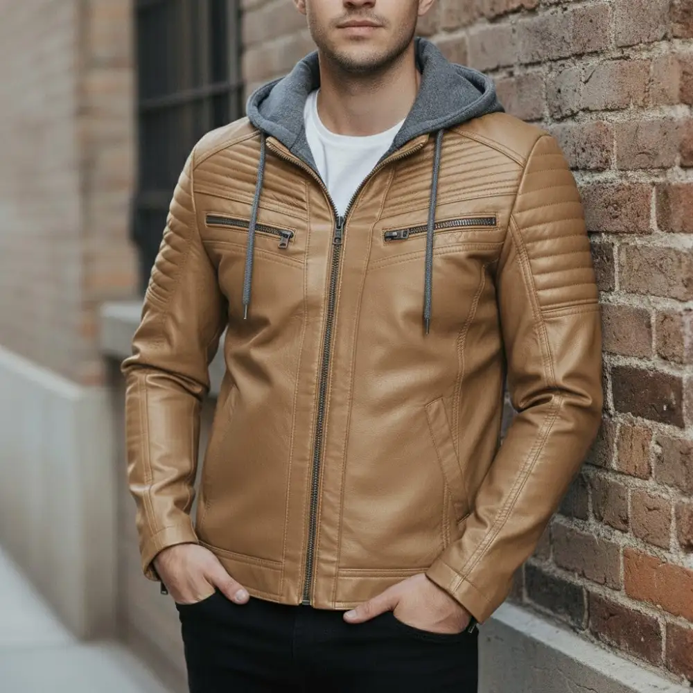Leather Biker Hooded Jacket