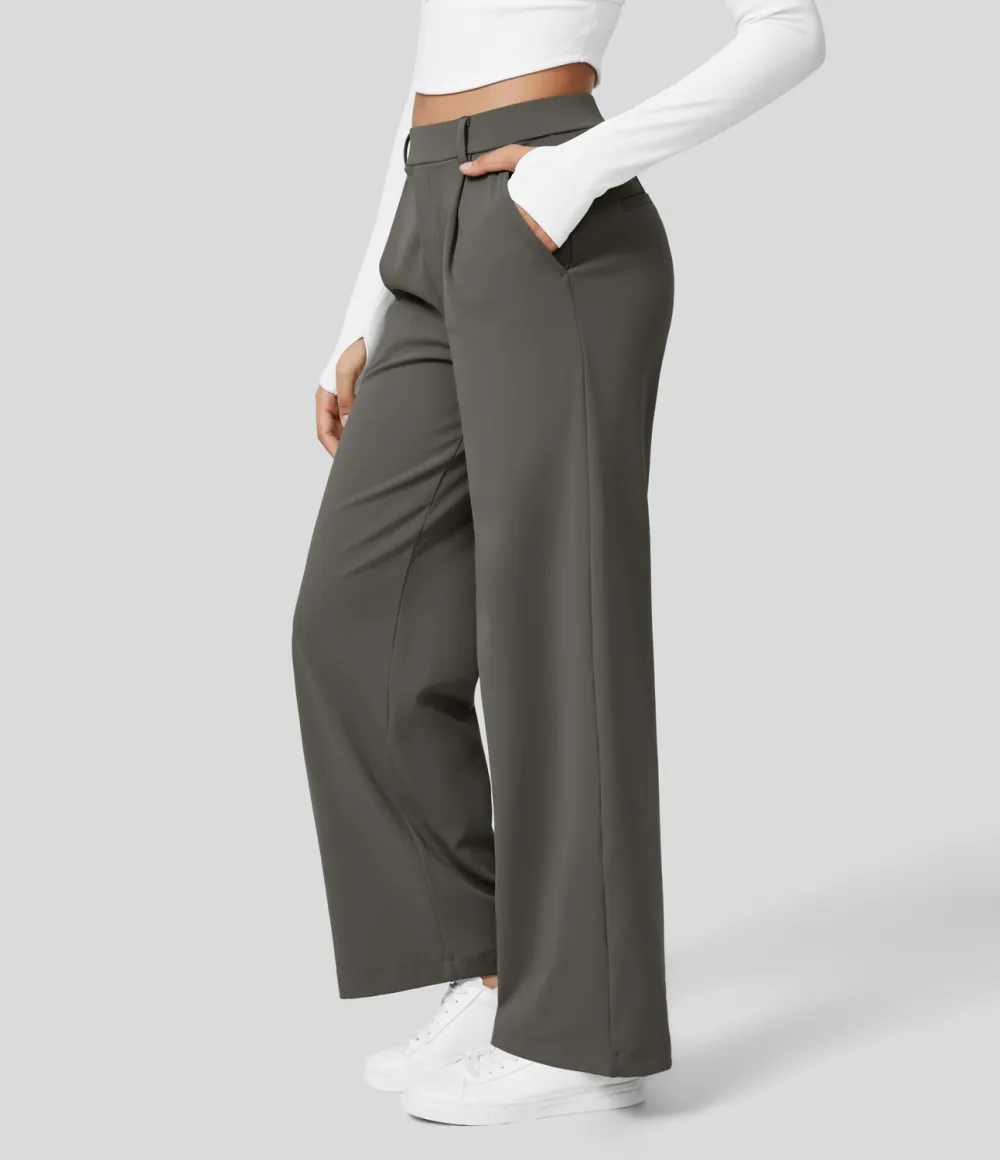 2026🔥  High Waisted Plicated Side Pocket Straight Leg Work Pants