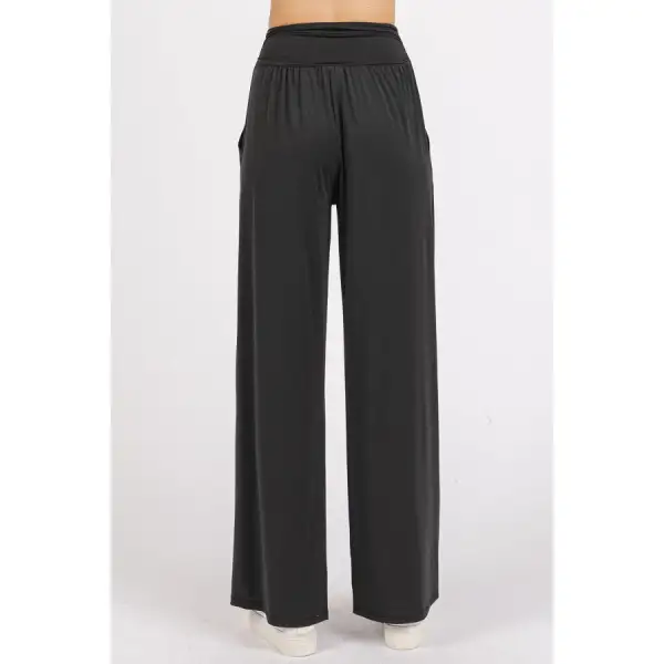 Stretch Banded Waist Wide Leg Pants with Pockets
