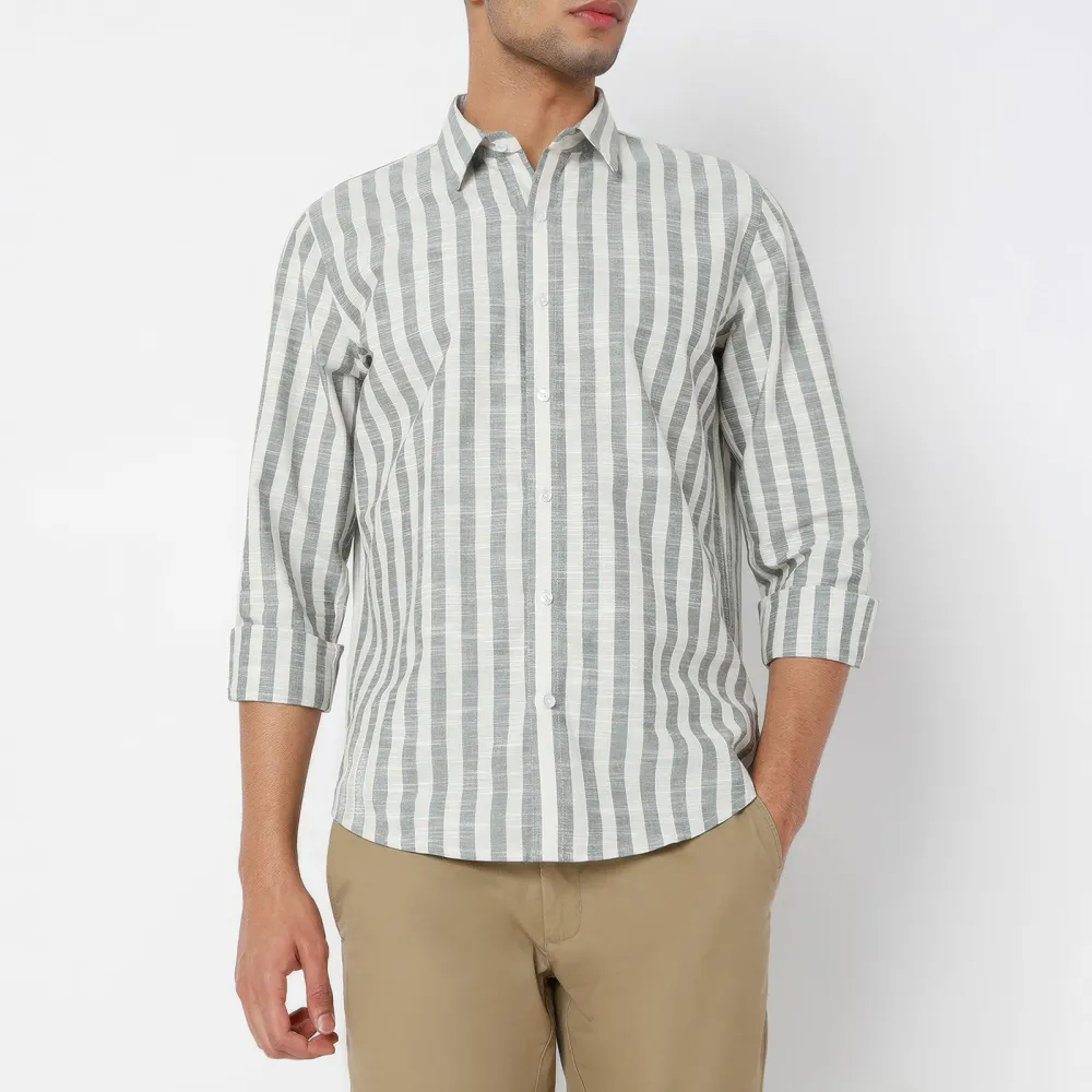 Weekend Striped Slim Fit Linen Men's Formal Shirt