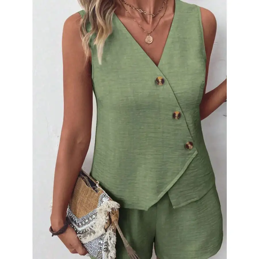 Relaxed Button Up Vest and Shorts Set