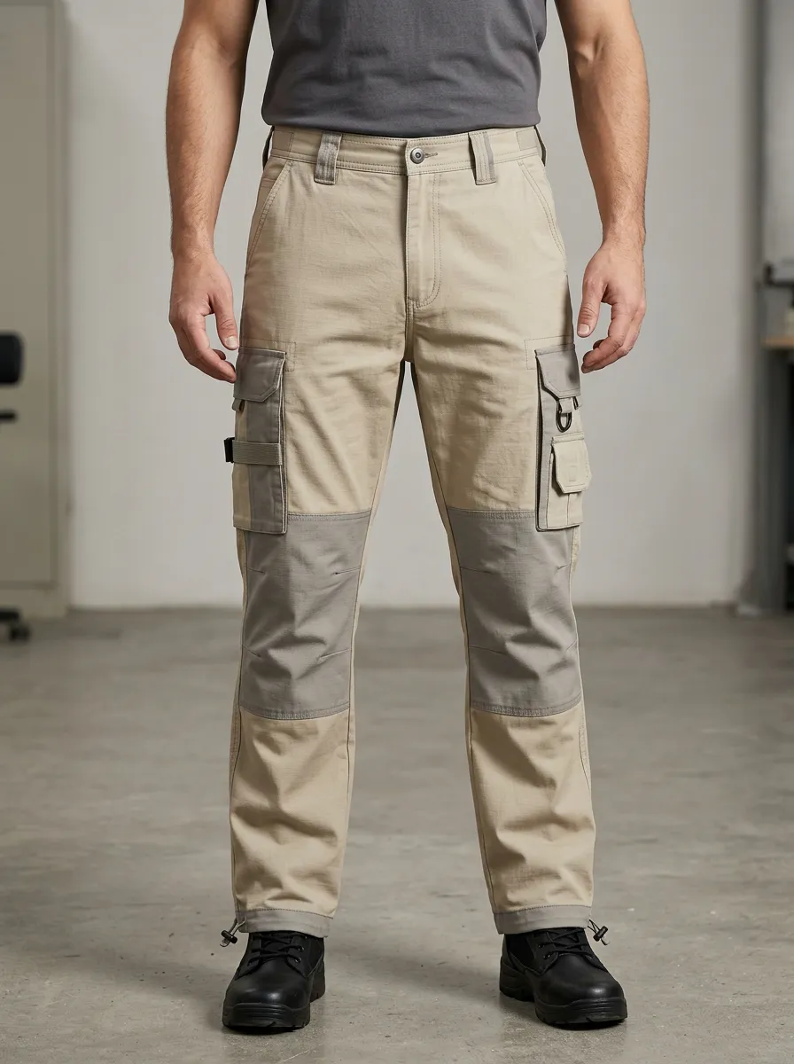 Unisex Multi-Pocket Contrast Panel Tactical Work Pants