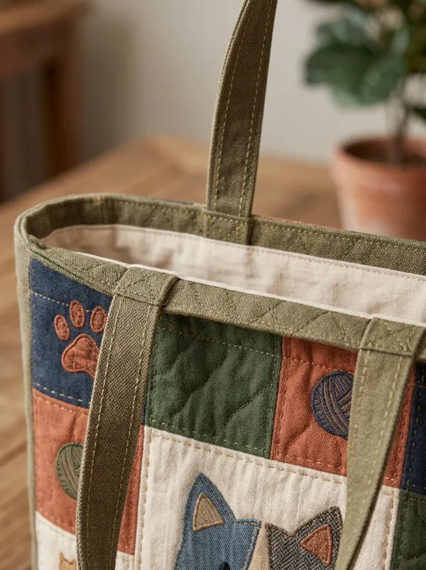 Cat Lover Patchwork Quilt Style Printed Tote Bag