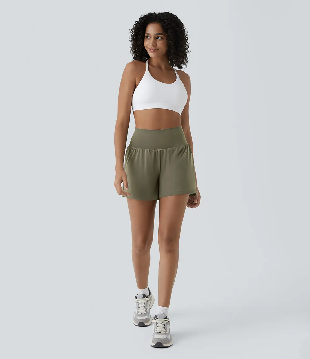 2026🔥 UK Super High Waisted Back Pocket & Side Hidden Pocket 2-in-1 Yoga Shorts