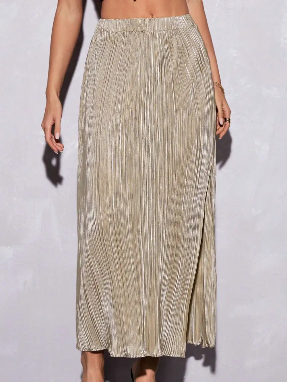 Slit Pleated Midi Skirt