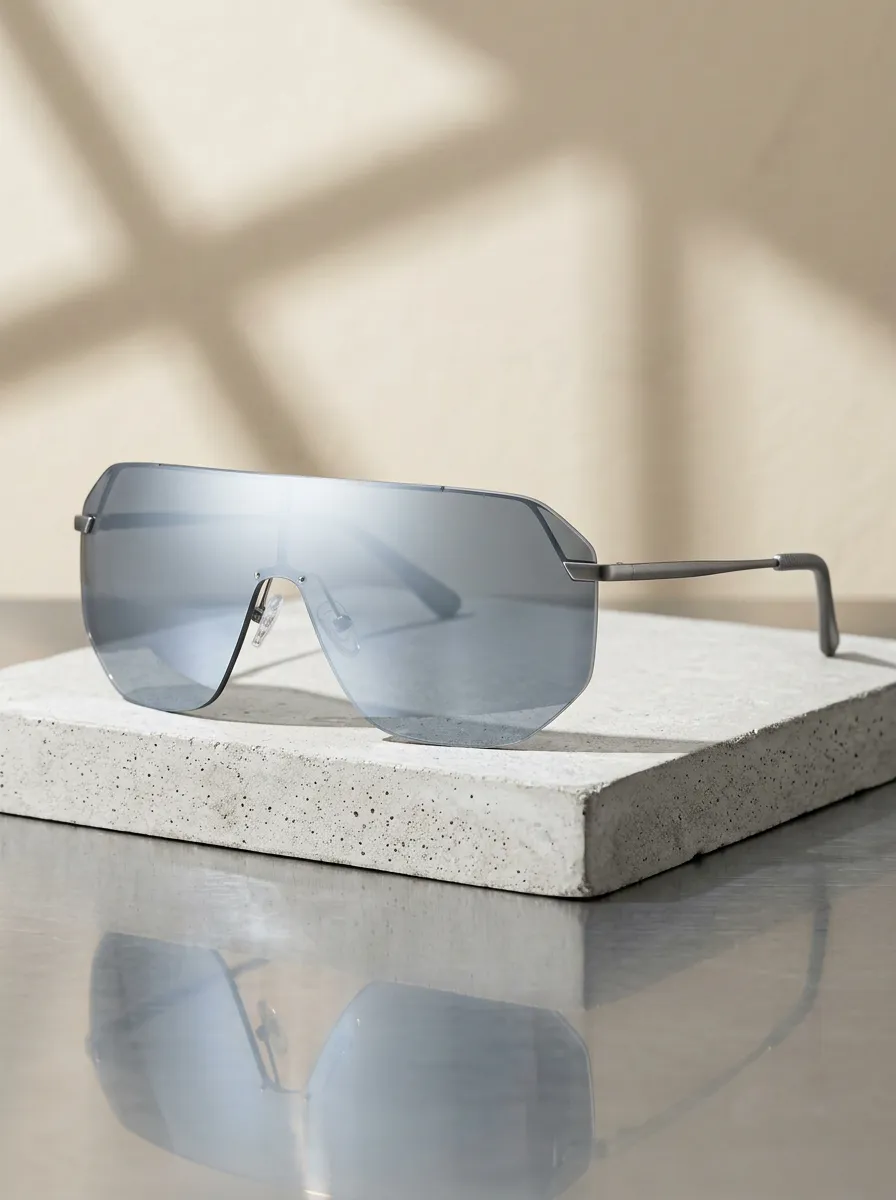 Unisex Futuristic Shield Mirror Lens Rimless Sunglasses