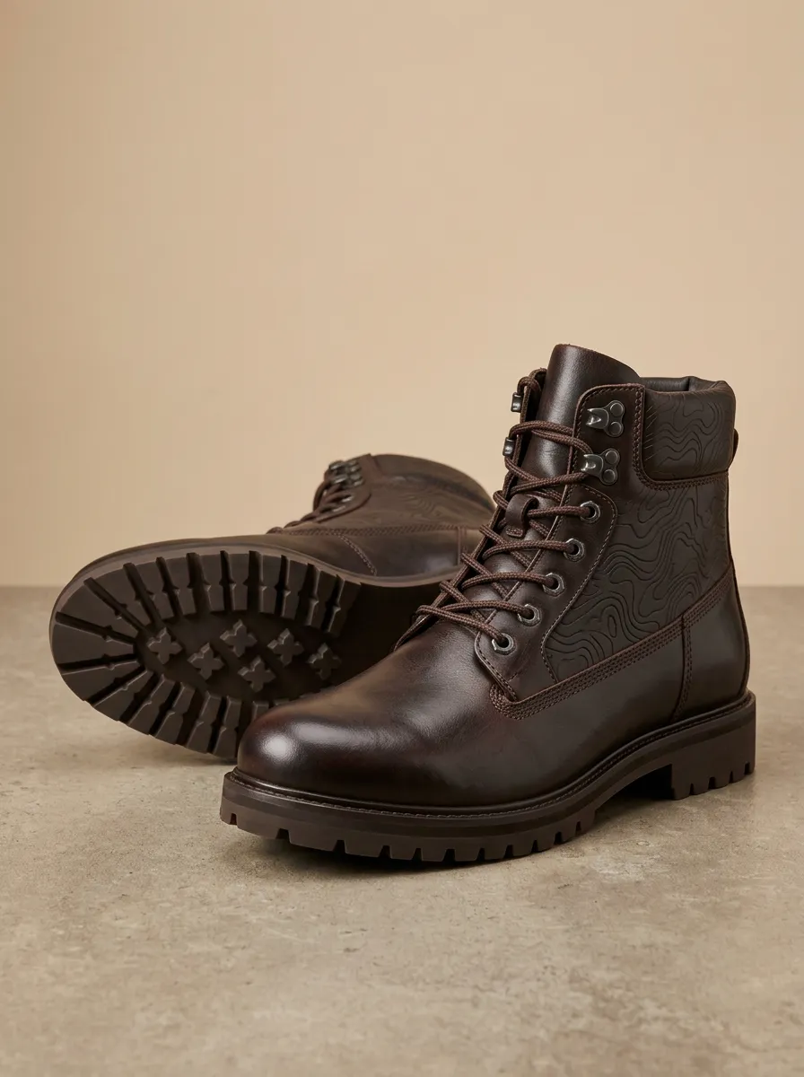 Unisex Streamlined Outdoor Adventure Topographic Pattern Print Work Boots