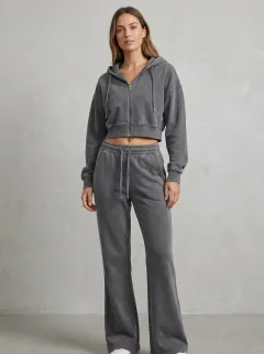 Women's Everyday Sport Inspired Cropped Hooded Jacket and Flare Pants Active Set
