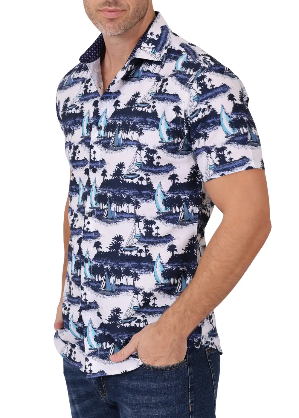 Patterned Short Sleeve Dress Shirt