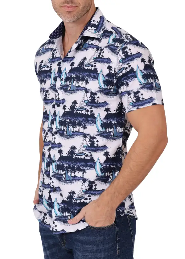 Patterned Short Sleeve Dress Shirt