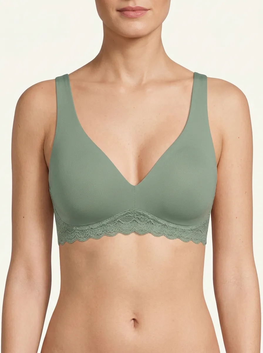 V-Neck Wireless Lace-Trimmed Bra