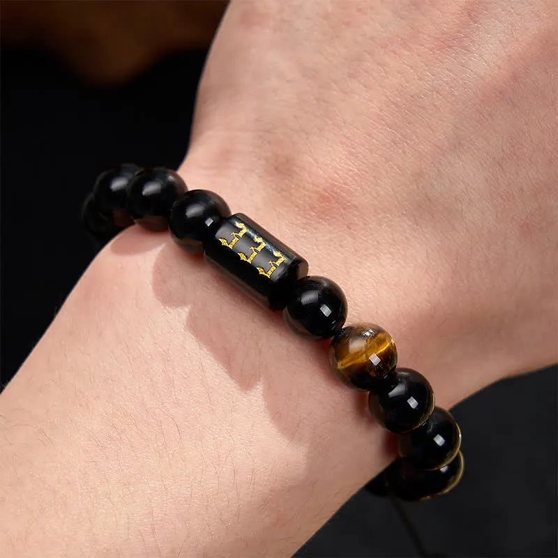 Angel Number Natural Obsidian Tiger Eye Fulfillment Bracelet
