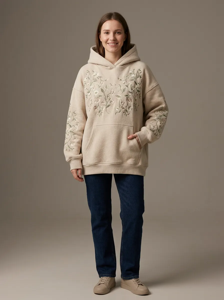 Leisure Ready Women's Floral Embroidered Graphic Nature Inspired Hoodie