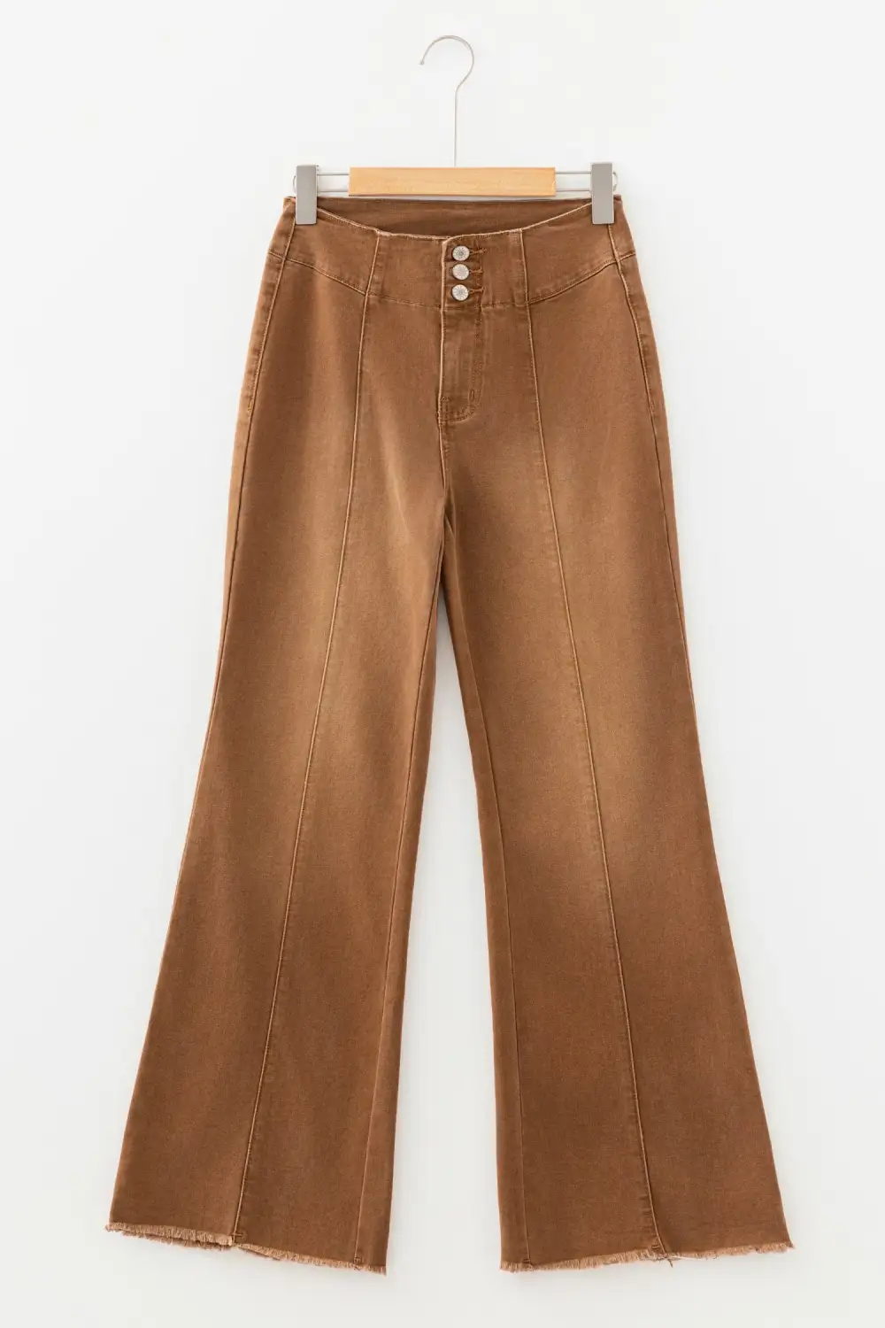 Women's High Waist Button Fly Seamed Raw Hem Flare Jeans