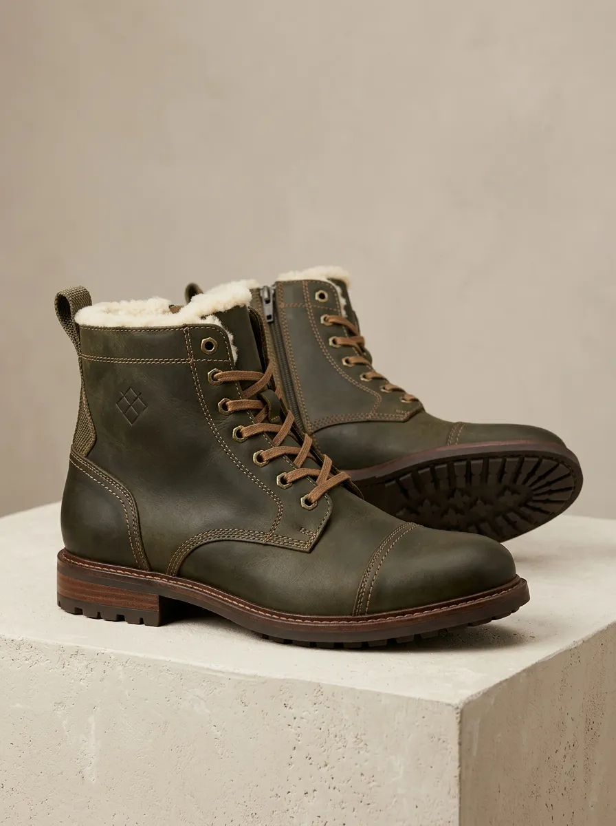 Active Leather Look Faux Fur Lined Detail Unisex Warm Boots