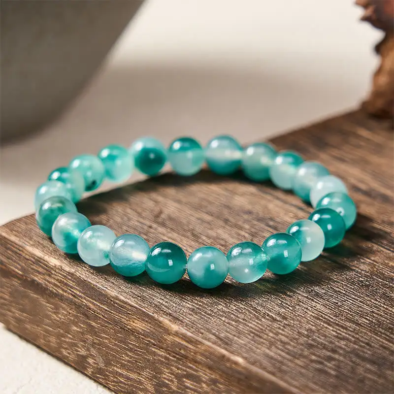 Chalcedony Emotional Floral Round Bead Bracelet