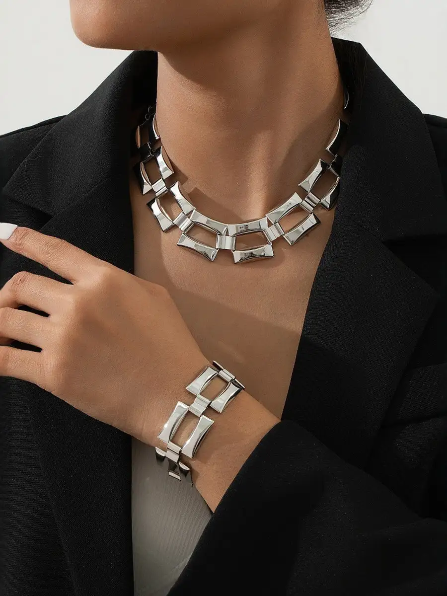 Chain Alloy Punk Necklace And Bracelet Set