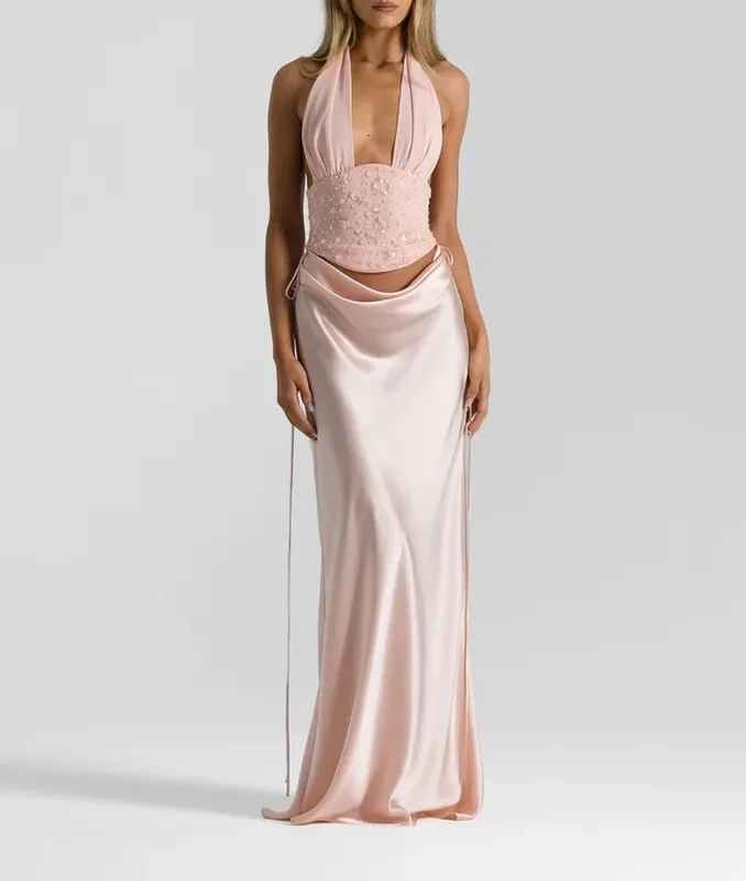 Baby Pink Bias-Cut Skirt