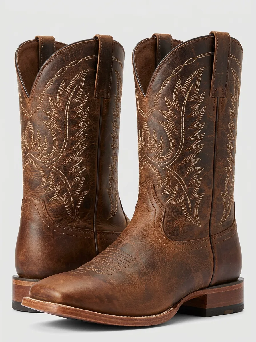 Outlaw-Inspired Embroidered Leather-Look Collection Men's Western Cowboy Boots