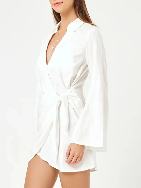 Tied Long-Sleeve Cover-Up Dress