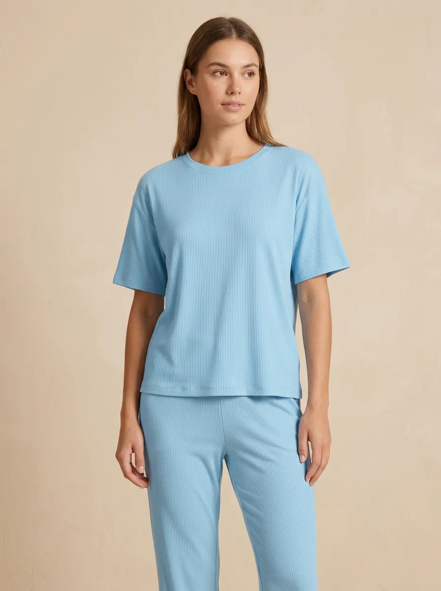 Solid Ribbed Knit Loungewear Set
