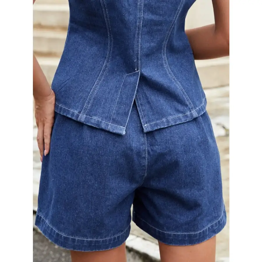 Utility High Waist Pocketed Denim Shorts