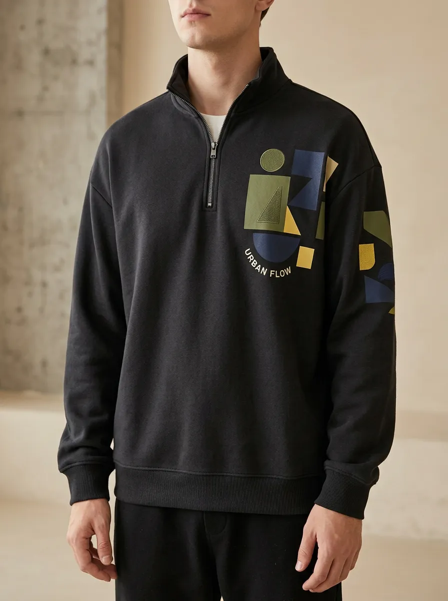 Half-Zip Geometric Men's Half-Zip Sweatshirt