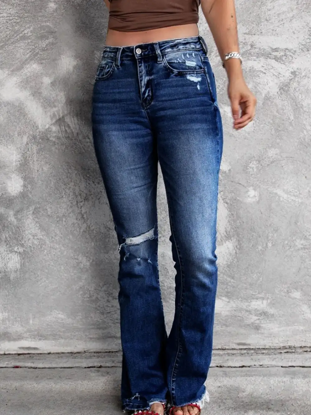 Everyday Flare Leg Distressed Denim Jeans