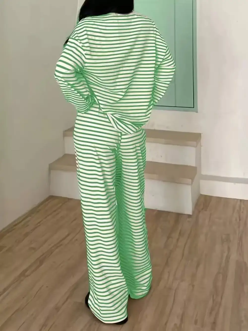 Relaxed Striped Long Sleeve Top and Pants Set