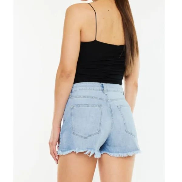Raw Hem Distressed High Waist Denim Shorts