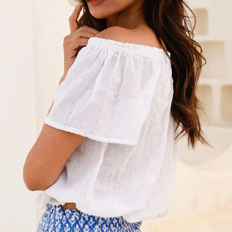 Gauze Frill Organic-Cotton Women's Shirt