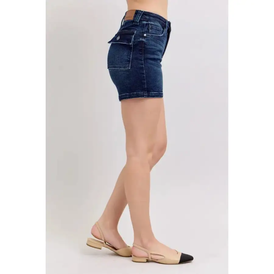 Full Size High Waist Back Flap Pocket Denim Shorts Plus Size