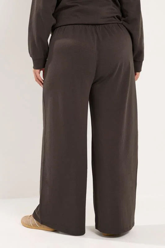 Chocolate Brown Drawstring Wide Leg Joggers detail 2