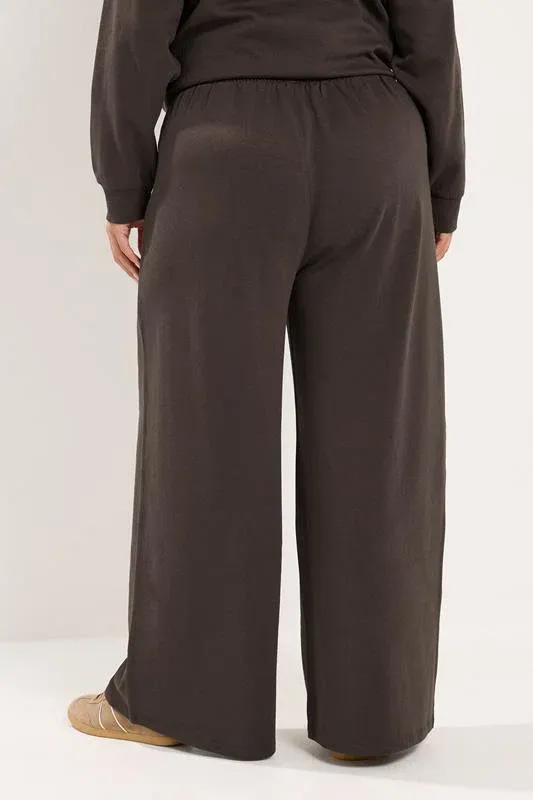 Chocolate Brown Drawstring Wide Leg Joggers